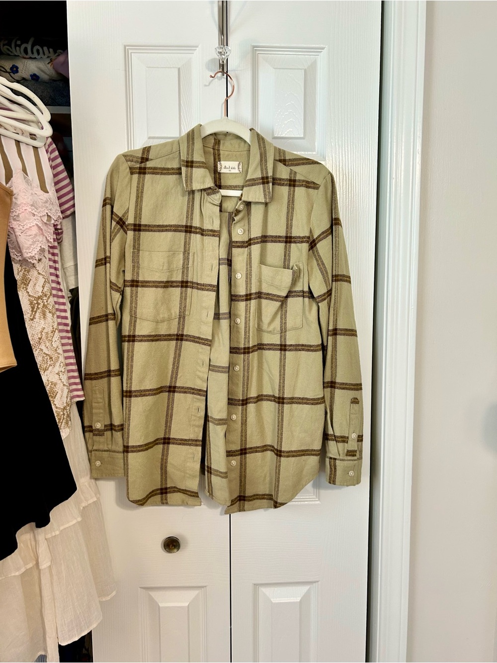 Altar'd State Olive Plaid Button-Down Shirt